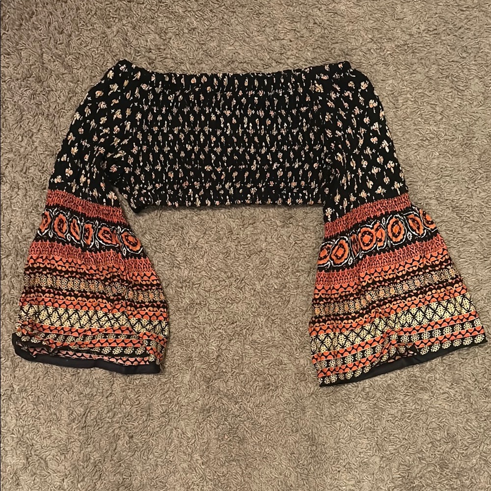 Bohemian Off-Shoulder Top - Black and Orange